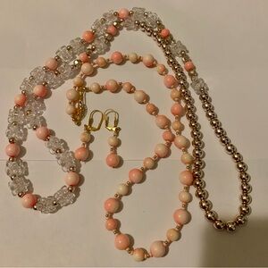 Vintage trio of faux Angel skin beads necklaces and earrings